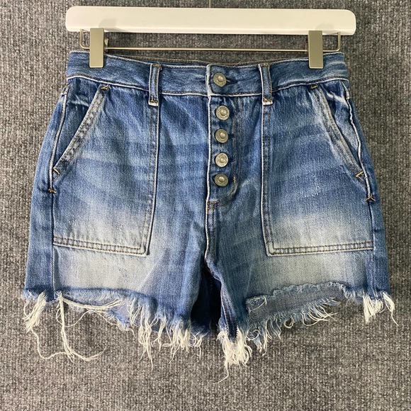 Free People Denim Shorts 24 Blue Jesse Carpenter Button Fly Distressed - Picture 3 of 16